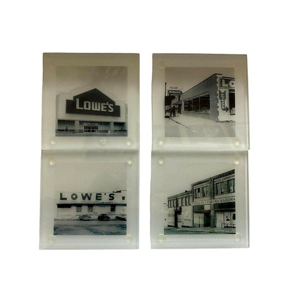Lowes Historical Limited-Edition Clear/Black Glass Coaster Set of 4